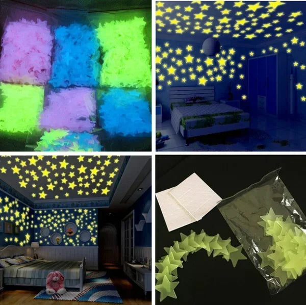 50/1000pcs Glow in the Dark Stars – 3D Fluorescent Wall Stickers for Kids Room & Ceiling Decor