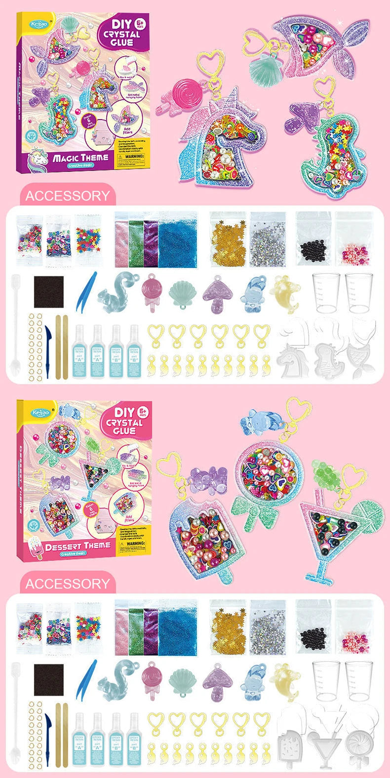 Kids DIY Crystal Glue Key chain Art Craft Set for Girls birthday Gift