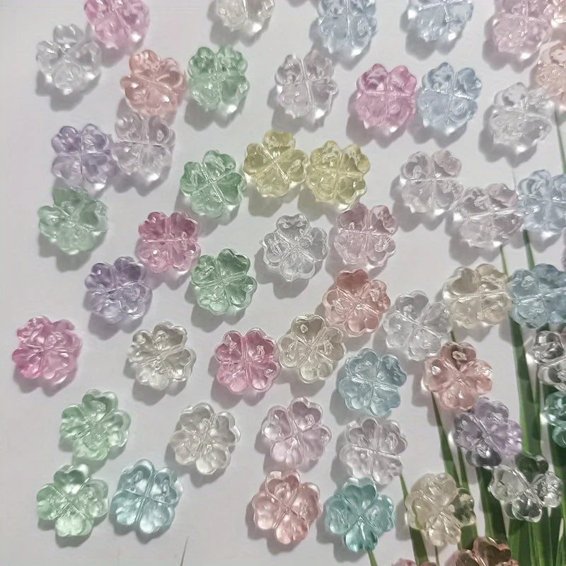 32pcs Transparent Clover & Flower Charms – Flat Resin Pendants for DIY Jewelry Making Accessories & Craft Supplies
