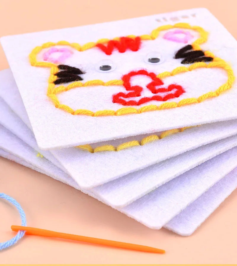 Montessori Non-woven Fabric Lacing Toys for Toddlers Kids Cartoon Animal Sewing Kit Fine Motor Skill Busy Board DIY Art Craft