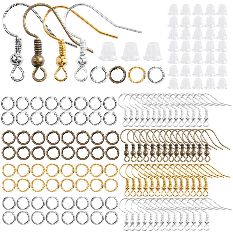 300-Piece Earring Findings Set – Hypoallergenic Hooks, Jump Rings, and Clear Rubber Backs for DIY Jewelry Making