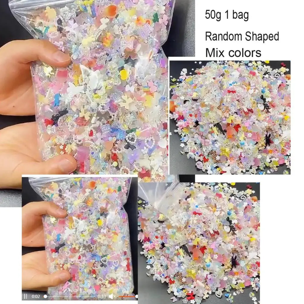 500–600pcs Mixed Resin Nail Art Charms – Y2K Flower, Heart, and Bear Decorations for DIY Manicure Accessories