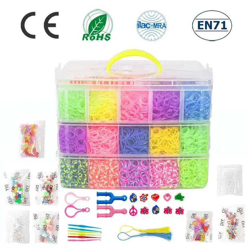 15,000pcs Rainbow Luminous Rubber Bands Loom Kit – DIY Bracelet Making Set for Kids