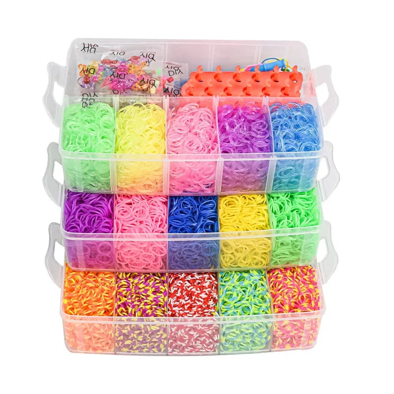 15,000pcs Rainbow Luminous Rubber Bands Loom Kit – DIY Bracelet Making Set for Kids