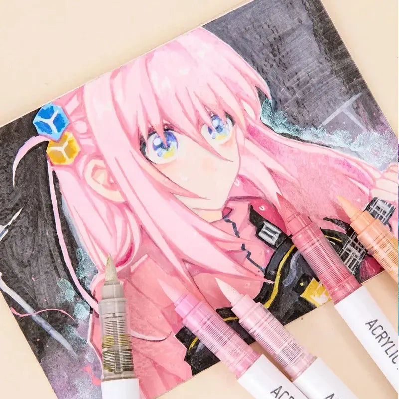 Languo 9-Piece Soft Brush Acrylic Marker Pen Set – DIY Art Markers for Hand Drawing, Painting, and Graffiti (M720)