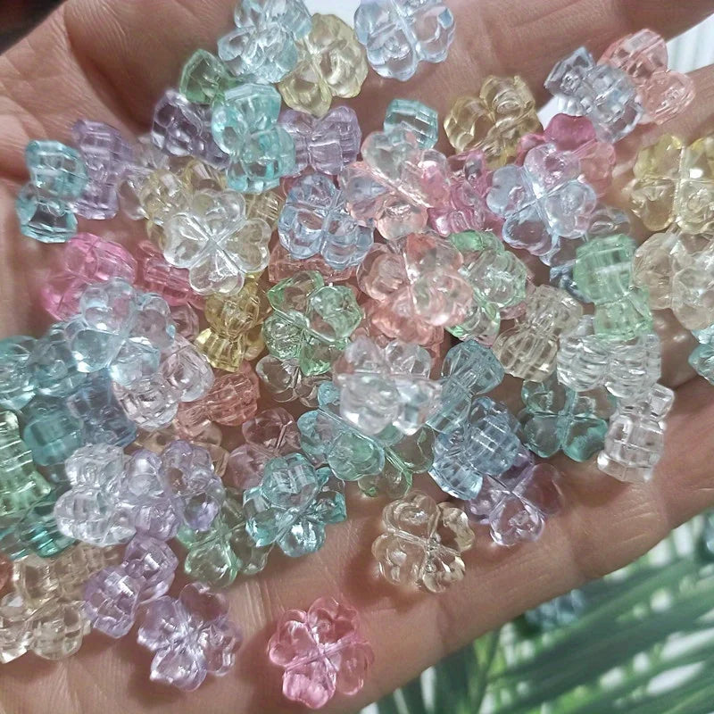 32pcs Transparent Clover & Flower Charms – Flat Resin Pendants for DIY Jewelry Making Accessories & Craft Supplies