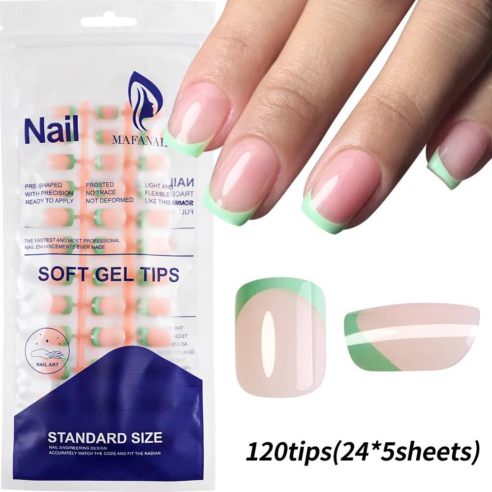 240/120pcs Colorful French Short Square Press-On Nails – Full Cover Ballerina Fake Nail Tips