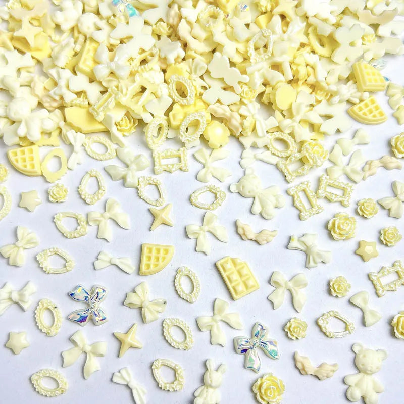 50-Piece Mixed Resin Nail Charms – Bow, Heart, Flower, Star, Cookie & Fruit Decorations for DIY Nail Art