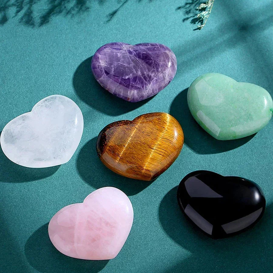 10/20/30PCS Heart Shape Natural Crystal Stones – Amethyst, Agate, Mineral Healing Specimens