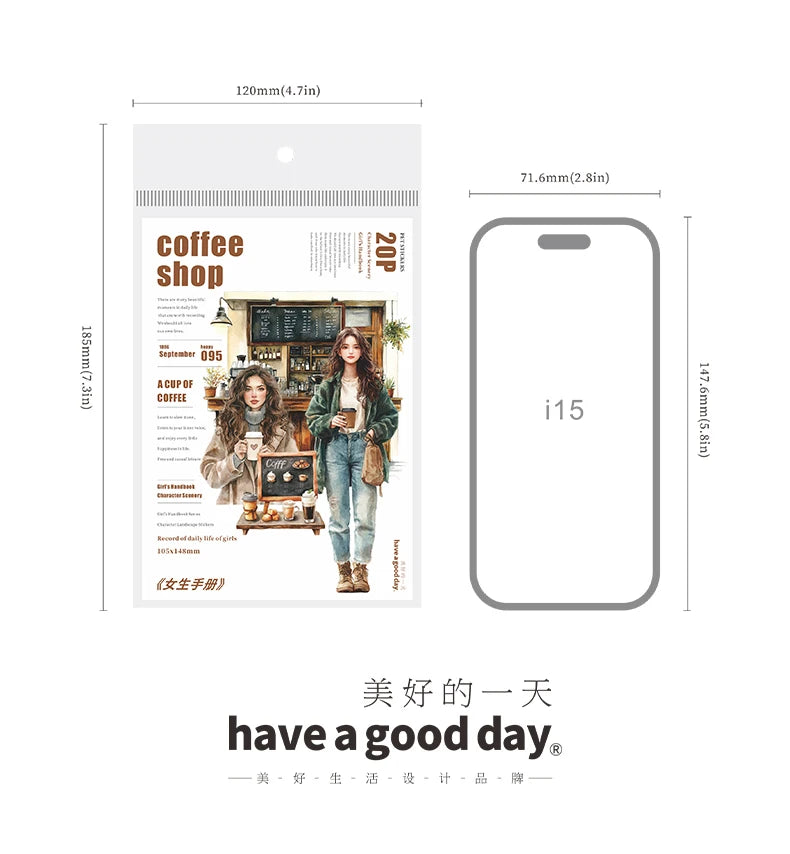 JIANQI 20 Sheets PET Die-Cut Stickers Set – Scrapbooking & Diary Craft Supplies