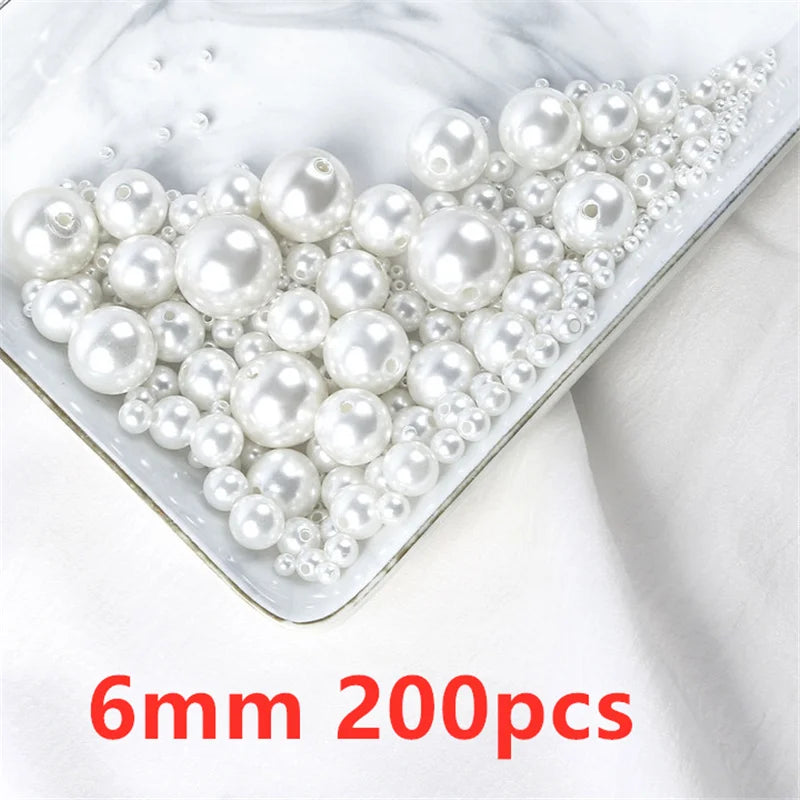 500-Piece Imitation Pearl Beads – 3/4/6/8/10mm Acrylic Spacer Beads with Holes for Jewelry Making