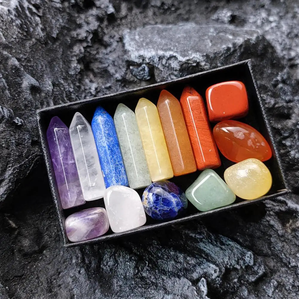Natural Crystal Healing Stone Set – Chakra Balancing Gemstones in Gift Box – High-Quality Mineral Ornaments for Home, Meditation & Decor (14/10/8/7 PCS)