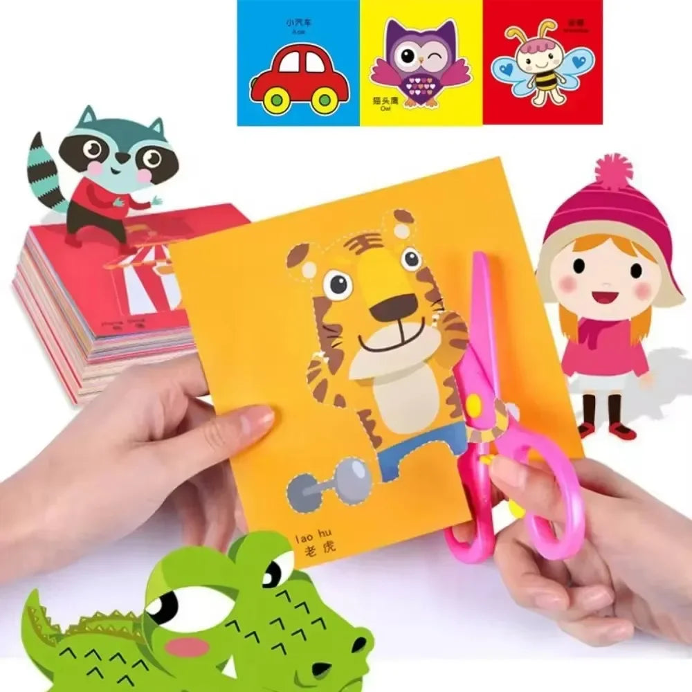 100PCS Handmade Paper Cut Book – Kids DIY Cartoon Scrapbooking & Craft Kit