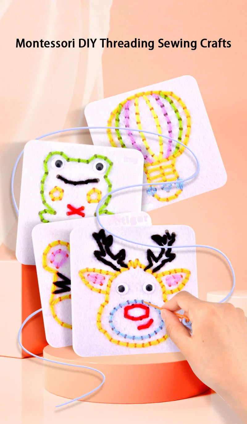 Montessori Non-woven Fabric Lacing Toys for Toddlers Kids Cartoon Animal Sewing Kit Fine Motor Skill Busy Board DIY Art Craft