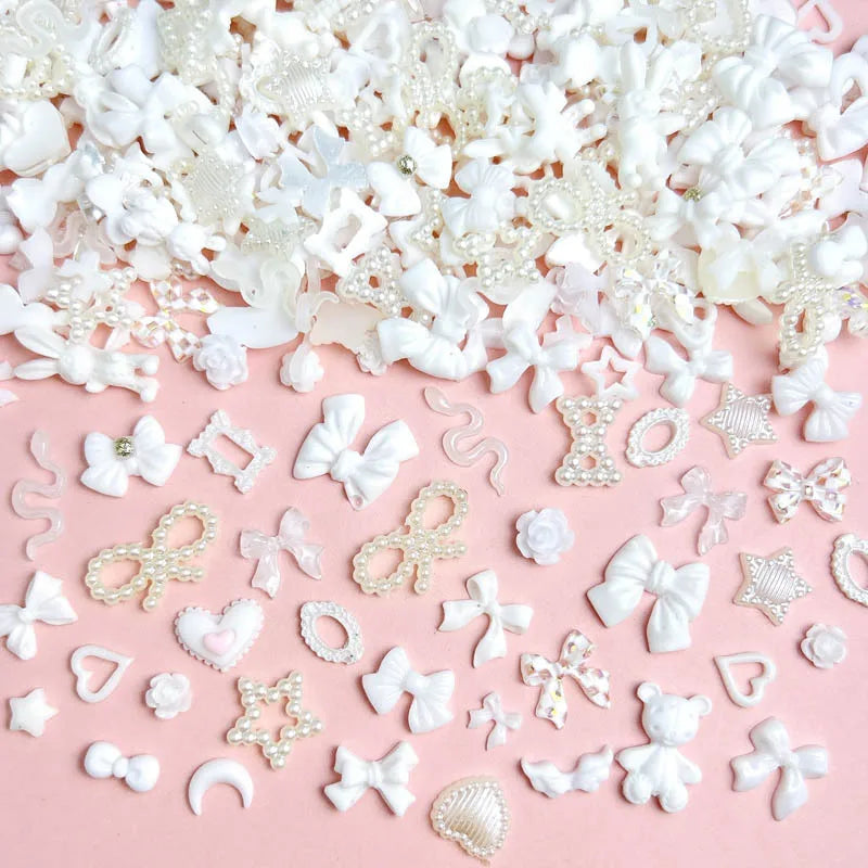 50-Piece Mixed Resin Nail Charms – Bow, Heart, Flower, Star, Cookie & Fruit Decorations for DIY Nail Art