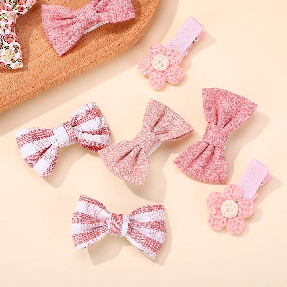 10-Piece Rainbow Fabric Bow Hair Clips – Handmade Printed Barrette Set for Girls, Mini Bangs Bows, Spring 2025 Style