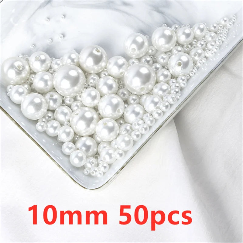 500-Piece Imitation Pearl Beads – 3/4/6/8/10mm Acrylic Spacer Beads with Holes for Jewelry Making