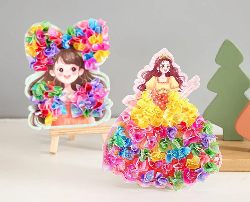 3pcs Princess Poking Art Craft Kit – DIY Sticker Fabric Cards for Kids – Creative Puzzle Painting and Dressing Game Toy