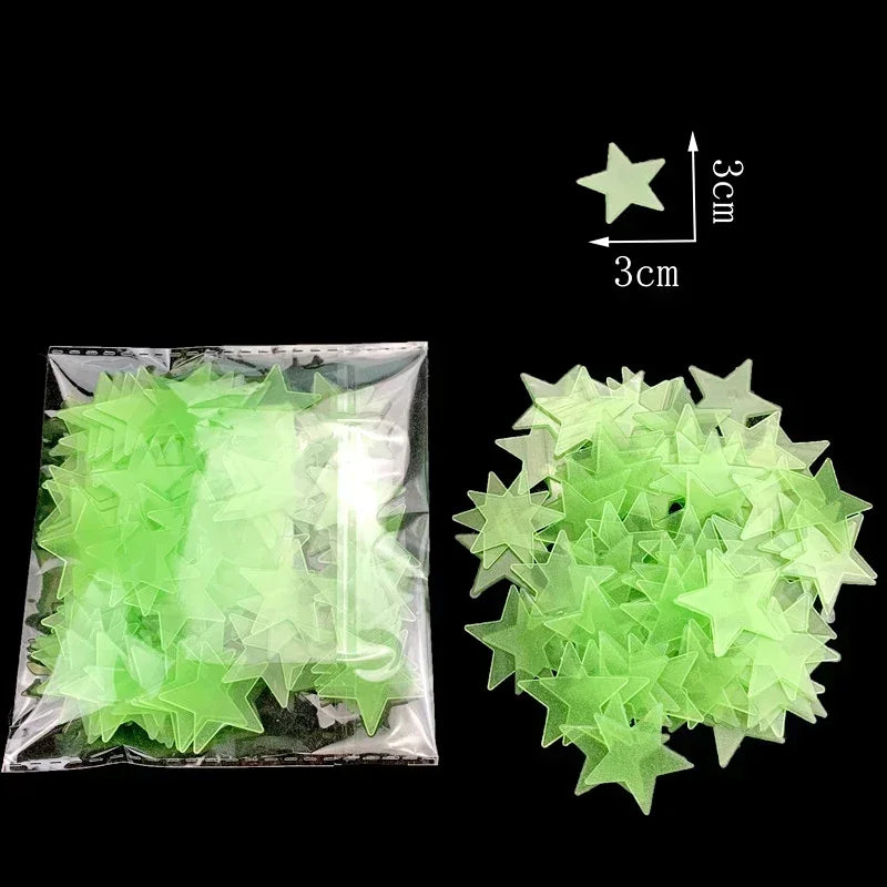 50/1000pcs Glow in the Dark Stars – 3D Fluorescent Wall Stickers for Kids Room & Ceiling Decor