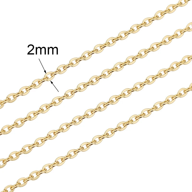 2m Stainless Steel Chains – Gold Color Ball Bead & Cuban Link Chain Bulk for DIY Necklace and Bracelet Making