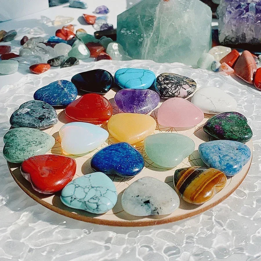 10/20/30PCS Heart Shape Natural Crystal Stones – Amethyst, Agate, Mineral Healing Specimens
