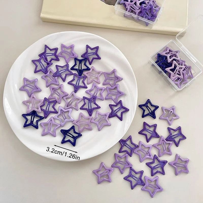 50-Piece Colorful Star Hair Clips – Kawaii Y2K Girls’ Metal Snap Barrettes for Cute Hairstyles and Gifts