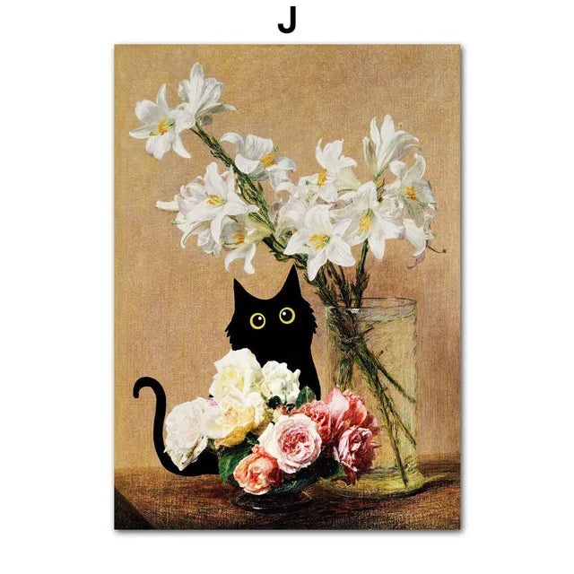 Funny Black Cat Art Prints – Matisse, Monet, Van Gogh Parody Canvas Posters – Whimsical Wall Decor for Living Room or Gallery Wall
