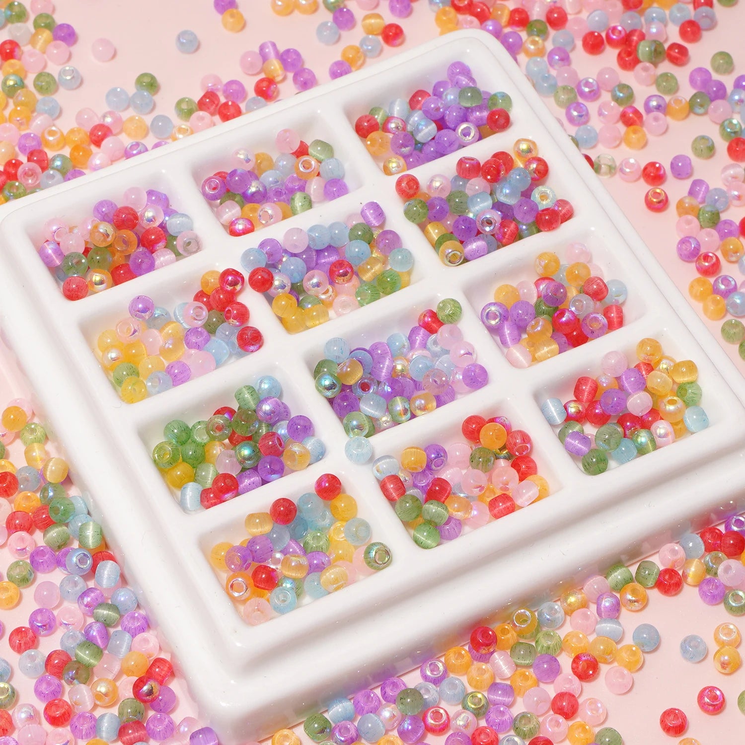 150-Piece 4mm Cat Eye Seed Glass Beads – Multi-Color Rice Loose Beads for Jewelry Making and DIY Crafts