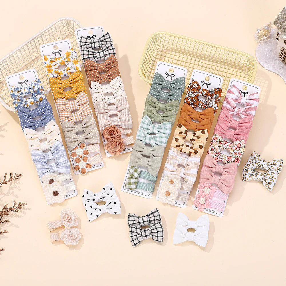 10-Piece Rainbow Fabric Bow Hair Clips – Handmade Printed Barrette Set for Girls, Mini Bangs Bows, Spring 2025 Style