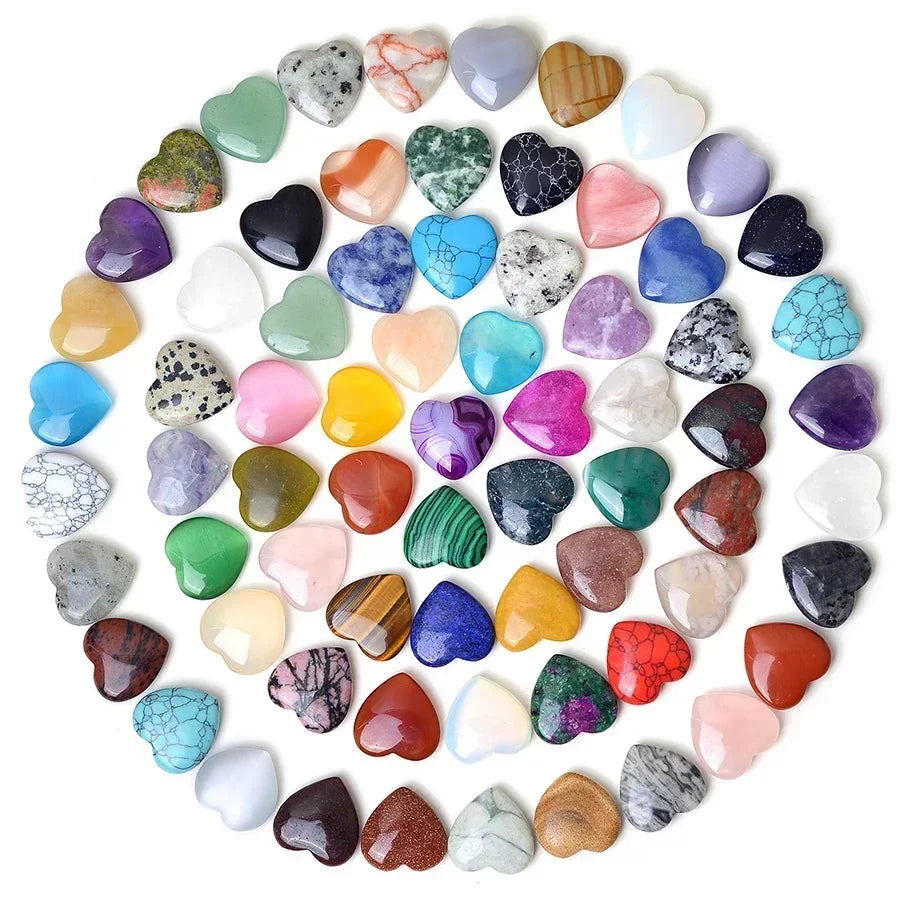 10/20/30PCS Heart Shape Natural Crystal Stones – Amethyst, Agate, Mineral Healing Specimens