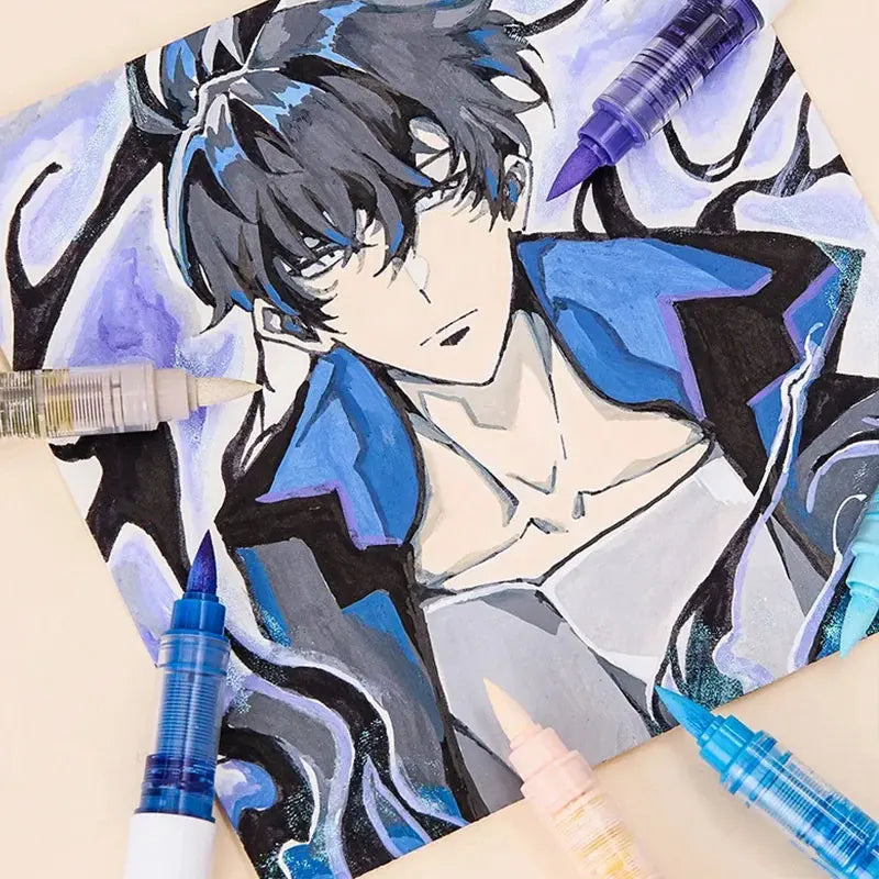 Languo 9-Piece Soft Brush Acrylic Marker Pen Set – DIY Art Markers for Hand Drawing, Painting, and Graffiti (M720)