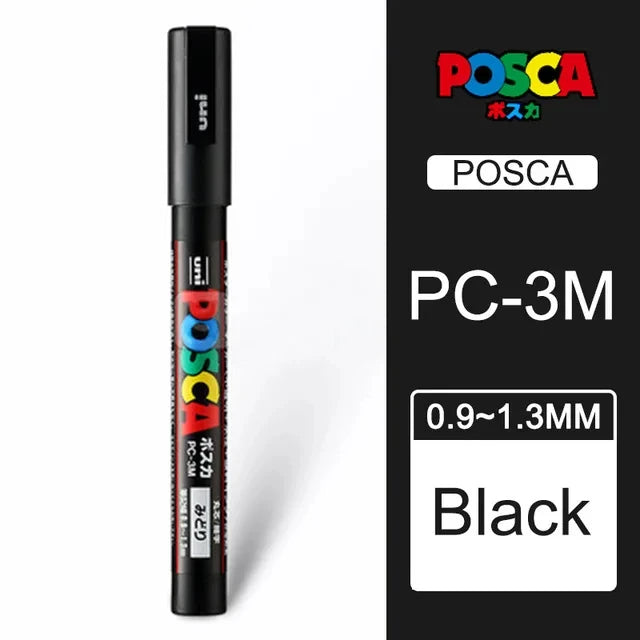 UNI POSCA Acrylic Marker Pen – White or Black Paint Pen for Posters, Graffiti, and Art Projects – PC-1M / 3M / 5M Tip Sizes (1PC)