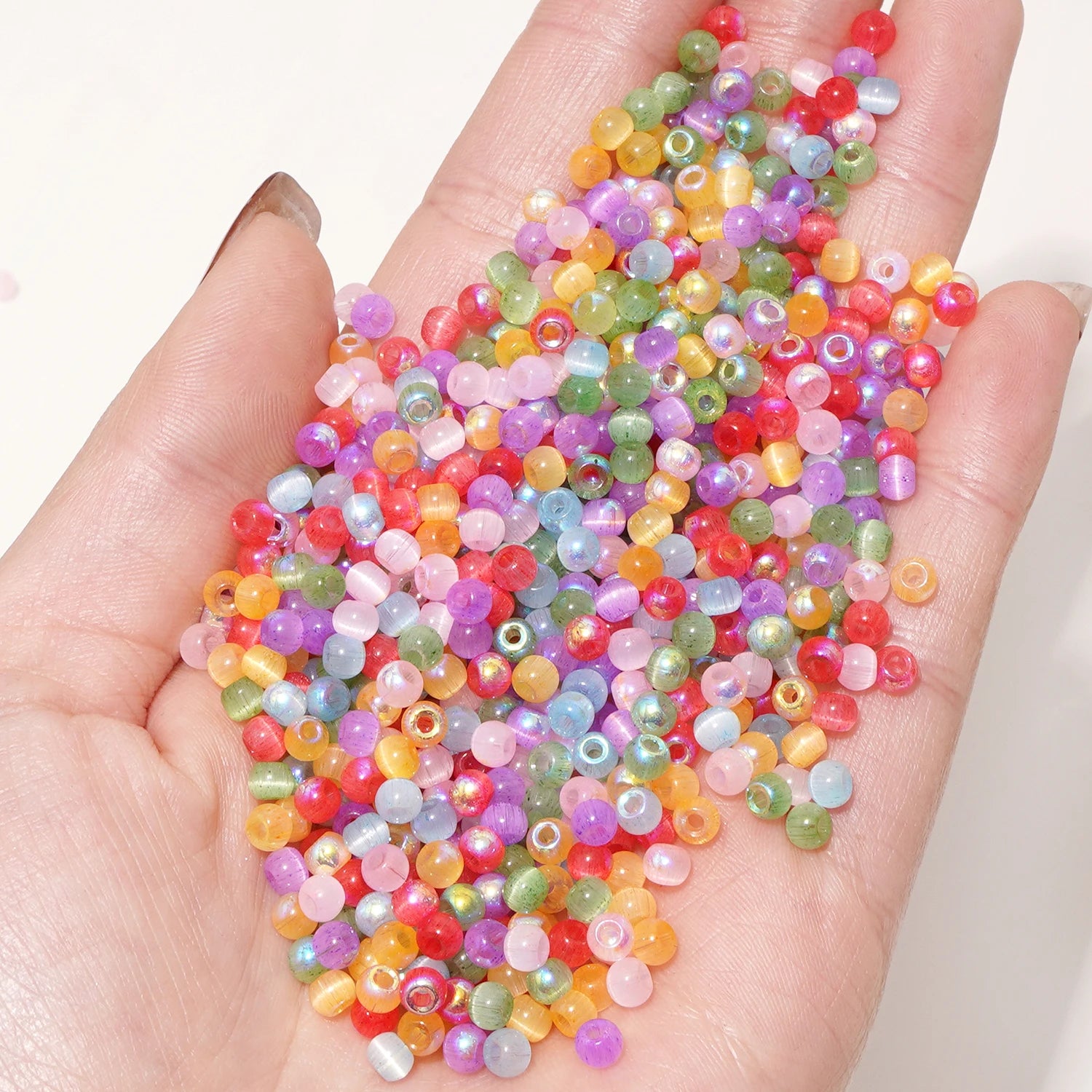 150-Piece 4mm Cat Eye Seed Glass Beads – Multi-Color Rice Loose Beads for Jewelry Making and DIY Crafts