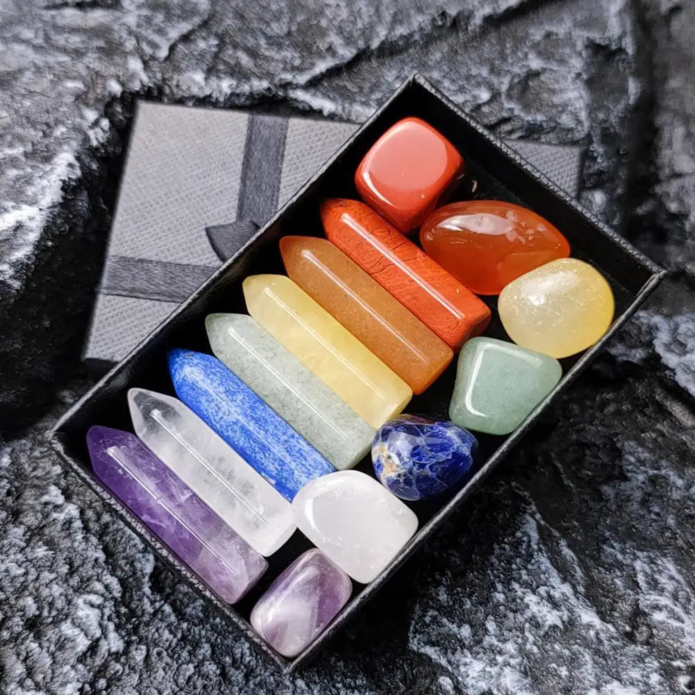 Natural Crystal Healing Stone Set – Chakra Balancing Gemstones in Gift Box – High-Quality Mineral Ornaments for Home, Meditation & Decor (14/10/8/7 PCS)