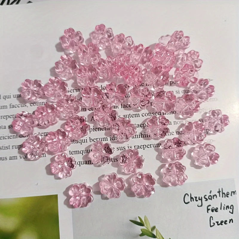 32pcs Transparent Clover & Flower Charms – Flat Resin Pendants for DIY Jewelry Making Accessories & Craft Supplies