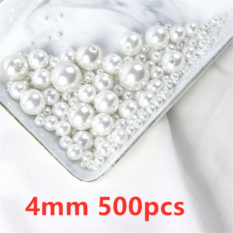 500-Piece Imitation Pearl Beads – 3/4/6/8/10mm Acrylic Spacer Beads with Holes for Jewelry Making