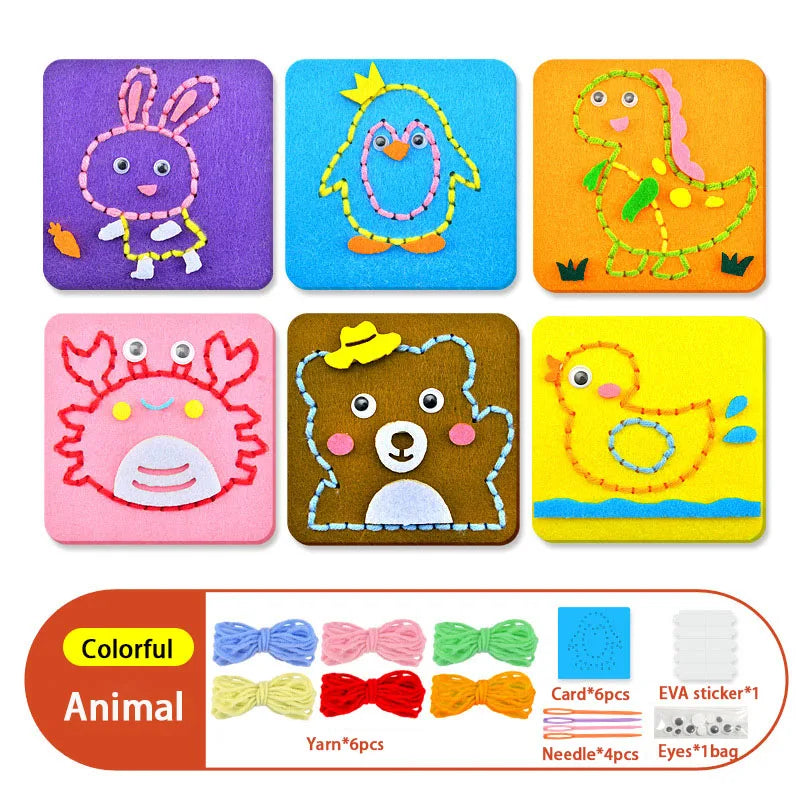 Montessori Non-woven Fabric Lacing Toys for Toddlers Kids Cartoon Animal Sewing Kit Fine Motor Skill Busy Board DIY Art Craft