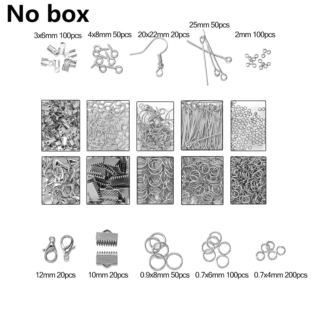 Alloy Jewelry Findings Set – Lobster Clasps, Open Jump Rings, Earring Hooks & Repair Tools for DIY Jewelry Making