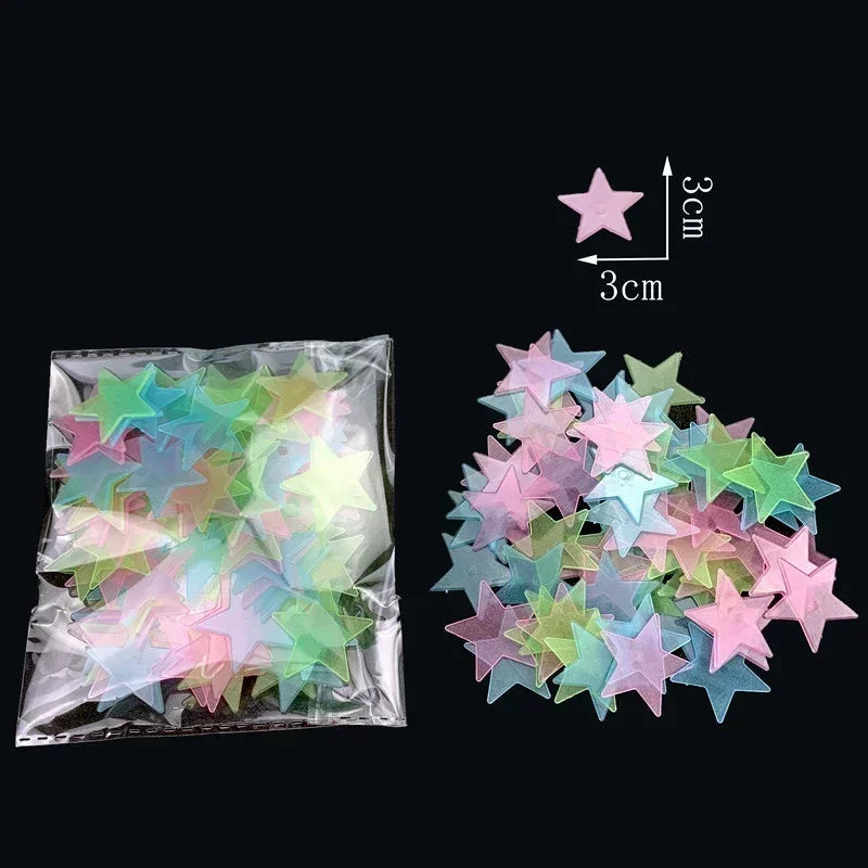 50/1000pcs Glow in the Dark Stars – 3D Fluorescent Wall Stickers for Kids Room & Ceiling Decor