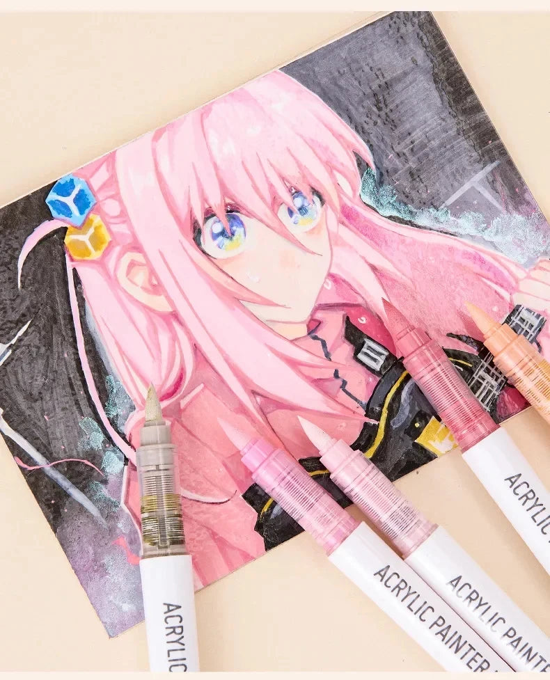 Languo 9-Piece Soft Brush Acrylic Marker Pen Set – DIY Art Markers for Hand Drawing, Painting, and Graffiti (M720)