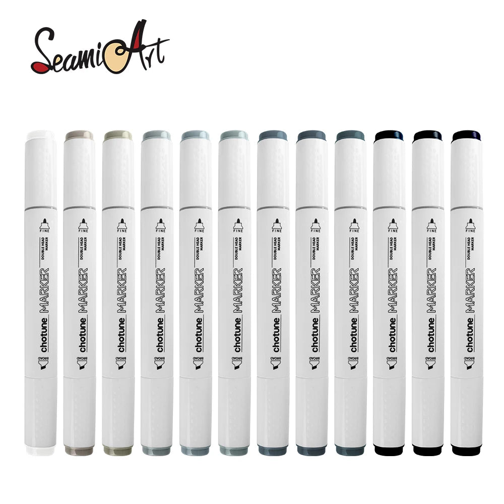 THOTUNE 12-Color Dual Tip Marker Set – Warm & Cool Grey Alcohol-Based Sketch Markers for School, Art, and Design