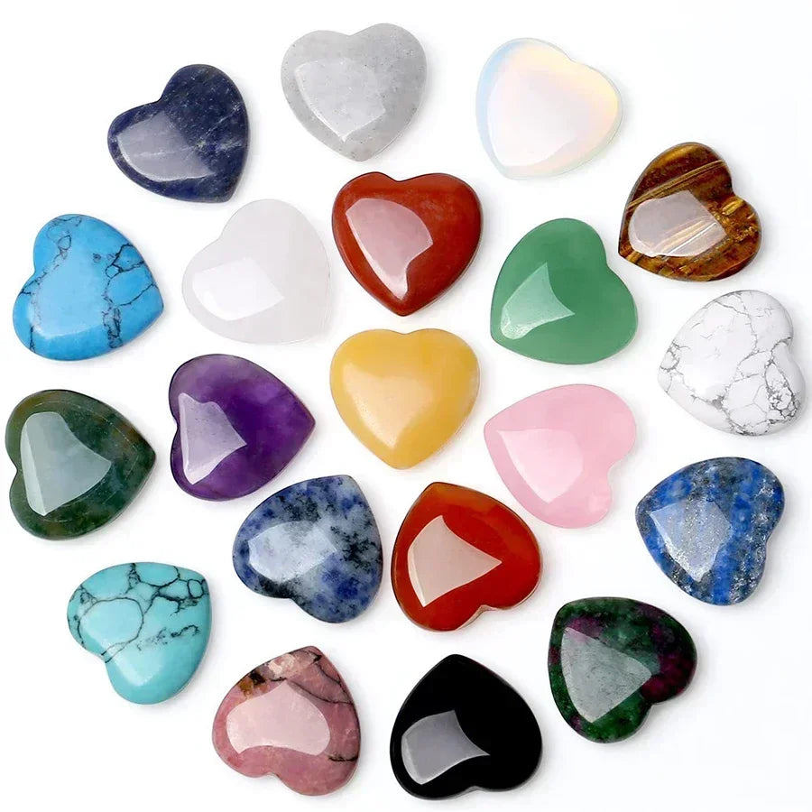 10/20/30PCS Heart Shape Natural Crystal Stones – Amethyst, Agate, Mineral Healing Specimens