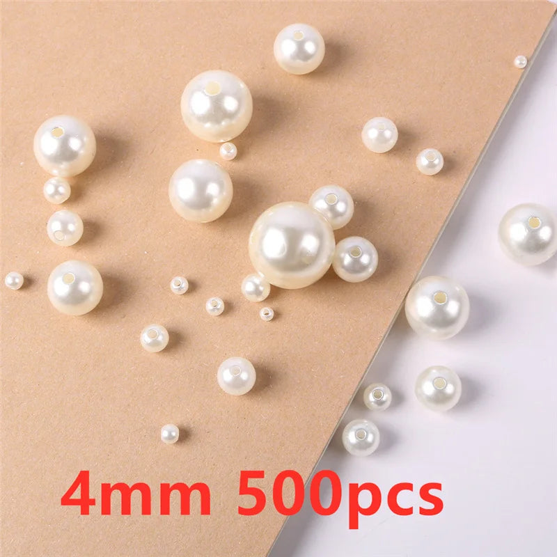 500-Piece Imitation Pearl Beads – 3/4/6/8/10mm Acrylic Spacer Beads with Holes for Jewelry Making