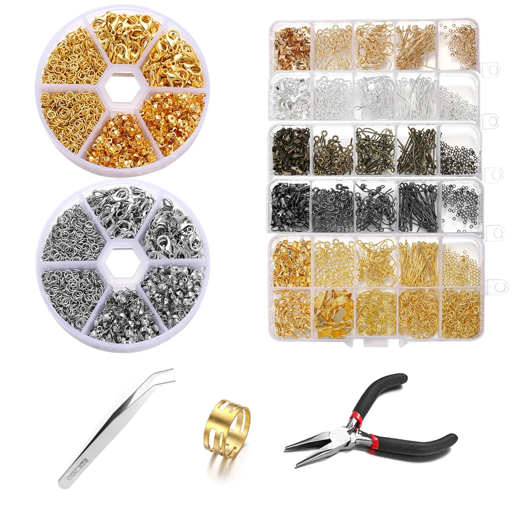 Alloy Jewelry Findings Set – Lobster Clasps, Open Jump Rings, Earring Hooks & Repair Tools for DIY Jewelry Making