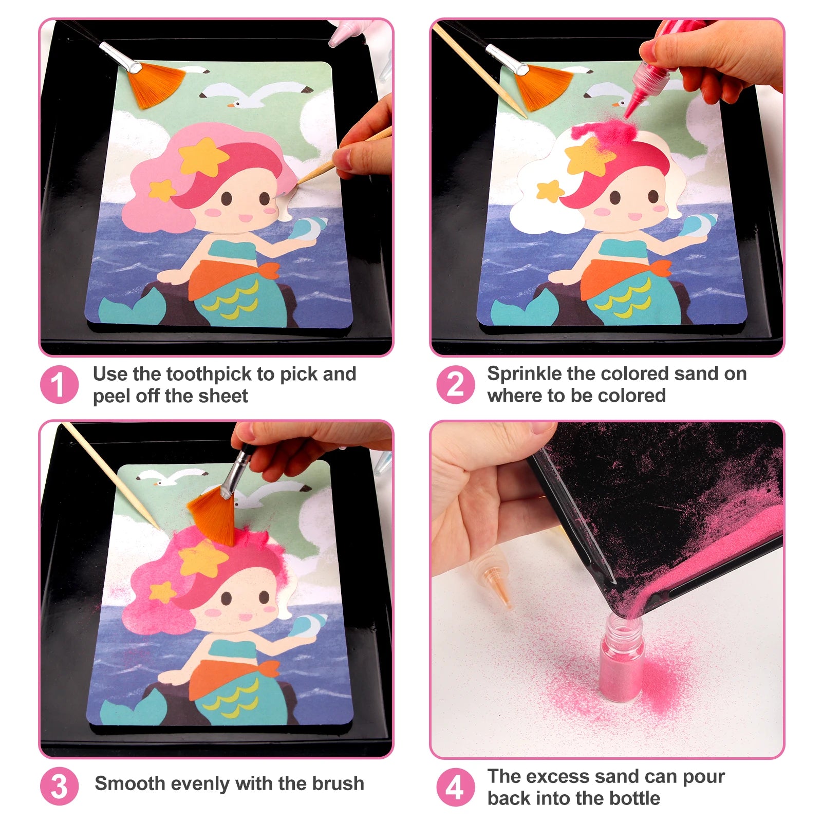 Sand Art Kit for Kids – 12 Princess Sand Painting Cards with 14 Colors – DIY Montessori Crafts, Educational Toys & Creative Gifts for Girls and Boys Ages 4–10