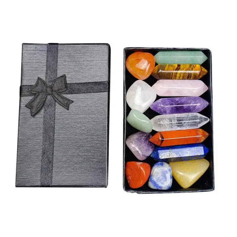 Natural Crystal Healing Stone Set – Chakra Balancing Gemstones in Gift Box – High-Quality Mineral Ornaments for Home, Meditation & Decor (14/10/8/7 PCS)
