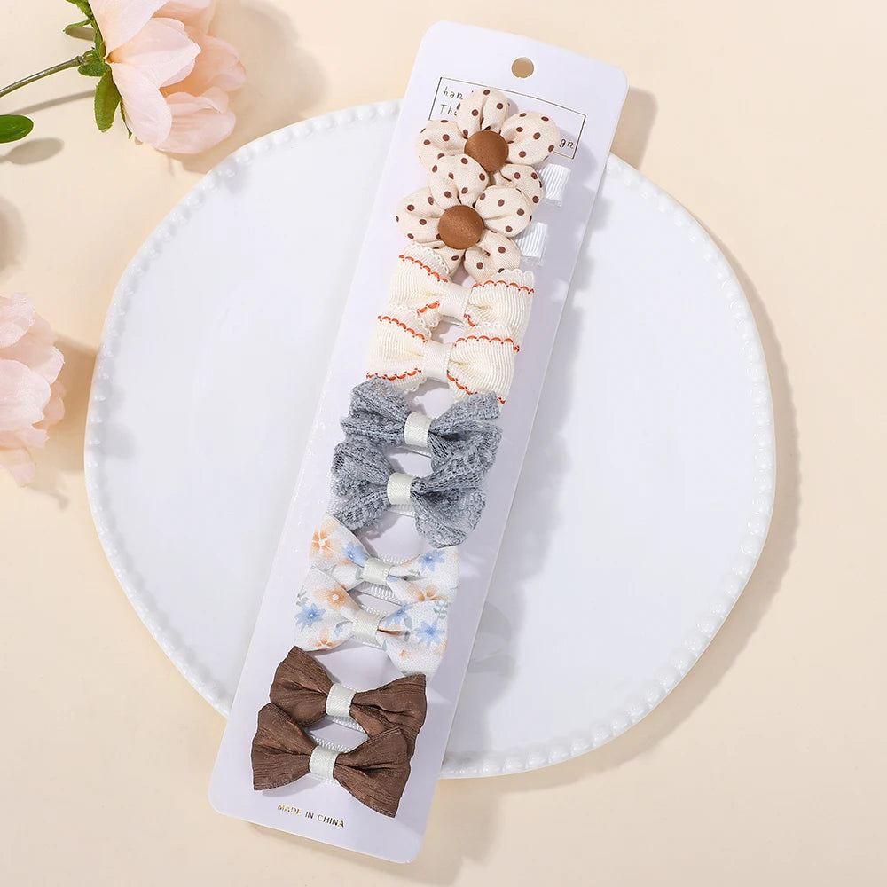 10-Piece Rainbow Fabric Bow Hair Clips – Handmade Printed Barrette Set for Girls, Mini Bangs Bows, Spring 2025 Style