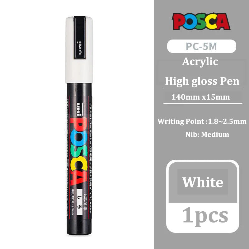 UNI POSCA Acrylic Marker Pen – White or Black Paint Pen for Posters, Graffiti, and Art Projects – PC-1M / 3M / 5M Tip Sizes (1PC)