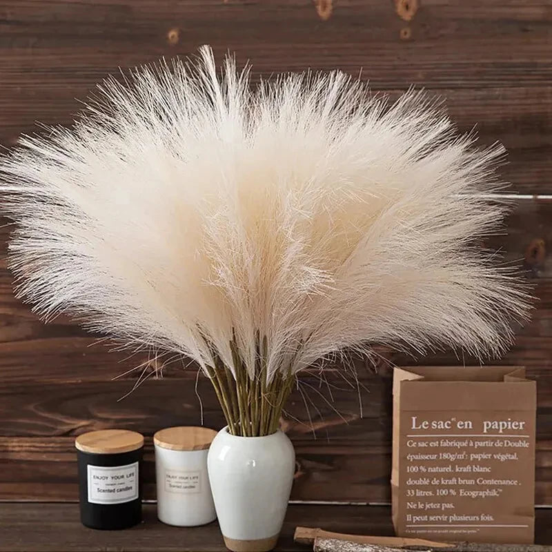 10pcs Artificial Reed Bouquet – Bohemian Pampas Grass Style Imitation Flowers for Home Décor, Wedding, and Christmas Decorations