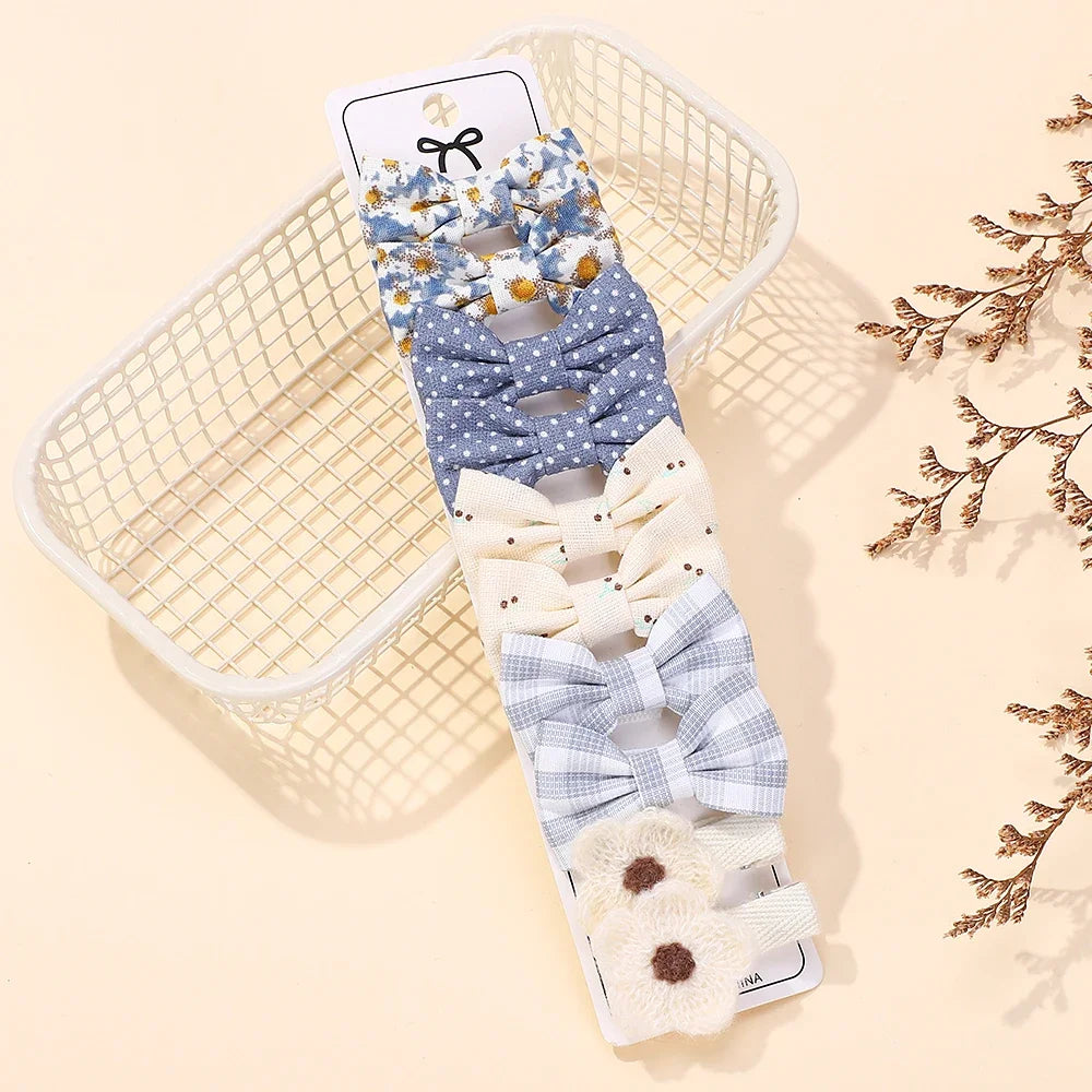 10-Piece Rainbow Fabric Bow Hair Clips – Handmade Printed Barrette Set for Girls, Mini Bangs Bows, Spring 2025 Style